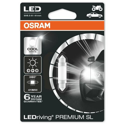 Лампа светодиодная 12V C5W SV8.5-8 41мм 6000K блистер (1шт.) Ledriving Cool White OSRAM 6499CW-01B