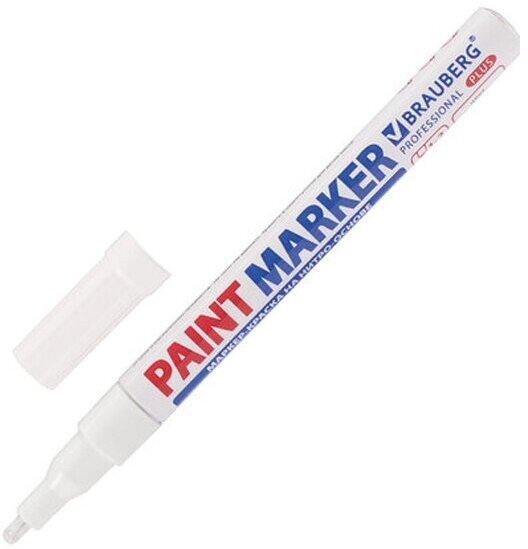 Маркер-краска Brauberg лаковый (paint marker) 2 мм белый нитро-основа алюминиевый корпус PROFESSIONAL PLUS 151438