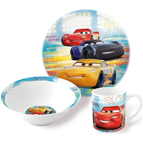 Набор посуды керамической в подарочной упаковке (3 предмета). Тачки Светофор