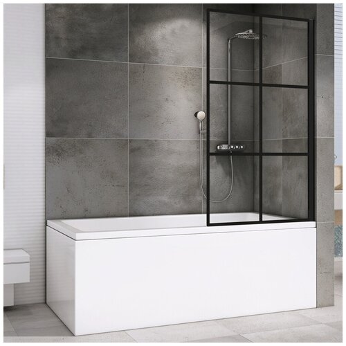 Шторка для ванны Abber Immer Offen 80x140 AG72080B профиль черный, стекло с рисунком шторка на ванну bas лима 130 шт00068 профиль белый стекло прозрачное