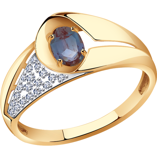 фото Кольцо diamant online, золото, 585 проба, александрит, бриллиант, размер 16.5, бесцветный