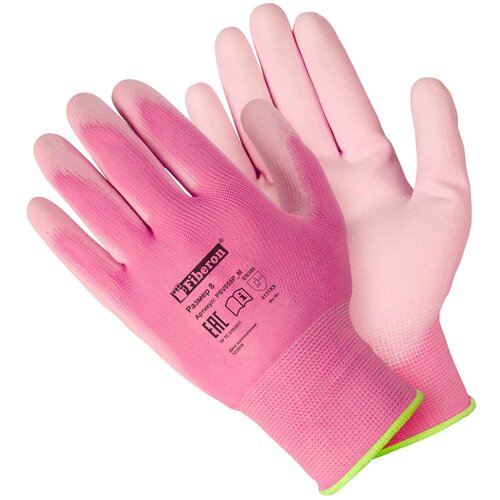 перчатки полиуретановые для поклейки всех видов обоев fiberon размер 8 m Перчатки полиэстеровые Fiberon, размер 8 / M, цвет розовый