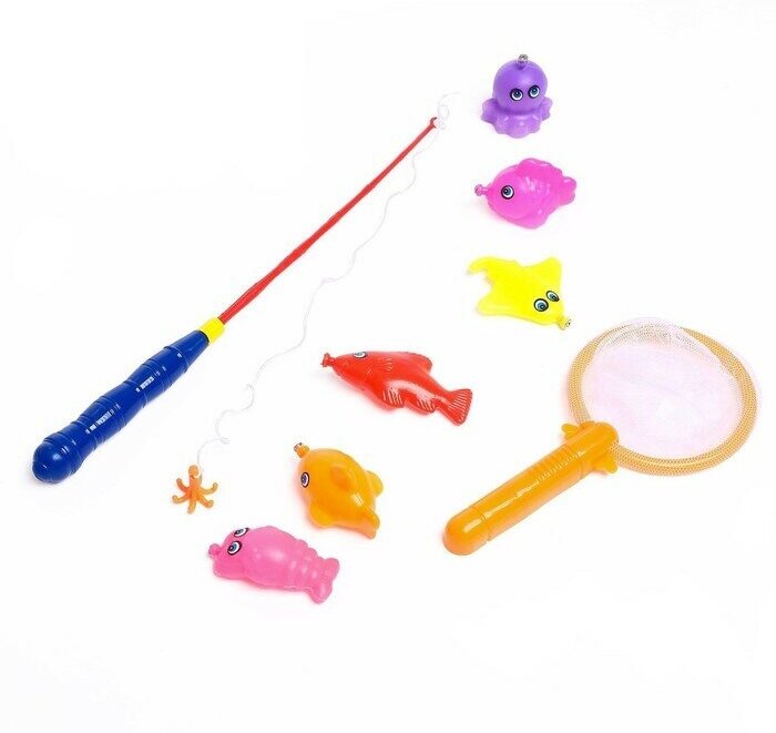 Магнитная рыбалка для детей «Морские жители», 1 удочка , 1 сачок, 6 игрушек, цвета микс