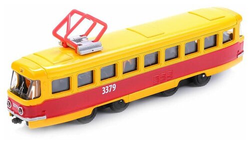 Трамвай ТЕХНОПАРК SB-16-66WB 1:32, 16.5 см, желтый/красный