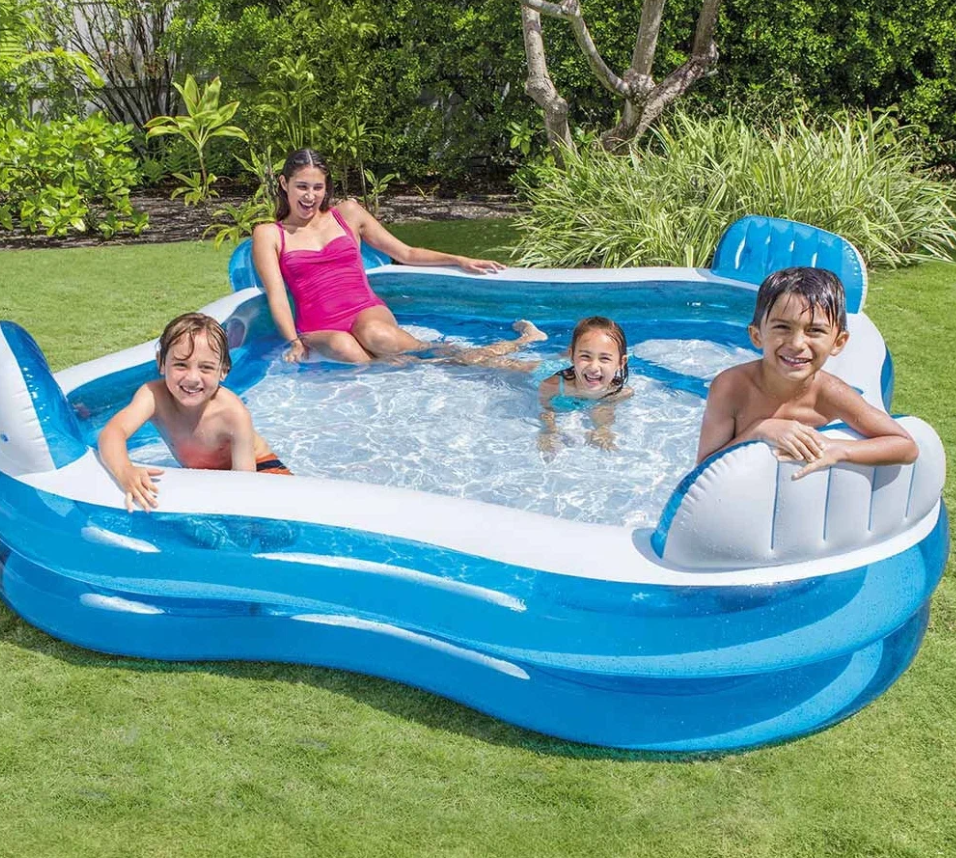 Надувной бассейн Intex для всей семьи/семейный бассейн прямоугольный/надувной бассейн с 4 сиденьями/синий - фотография № 2