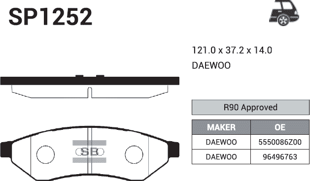 Колодки тормозные дисковые задние CHEVROLET EPICA (2006-2012) DAEWOO MAGNUS (1999-2006)/ EVANDA (2002-2006)/ TOSCA (2006-2011) SP1252