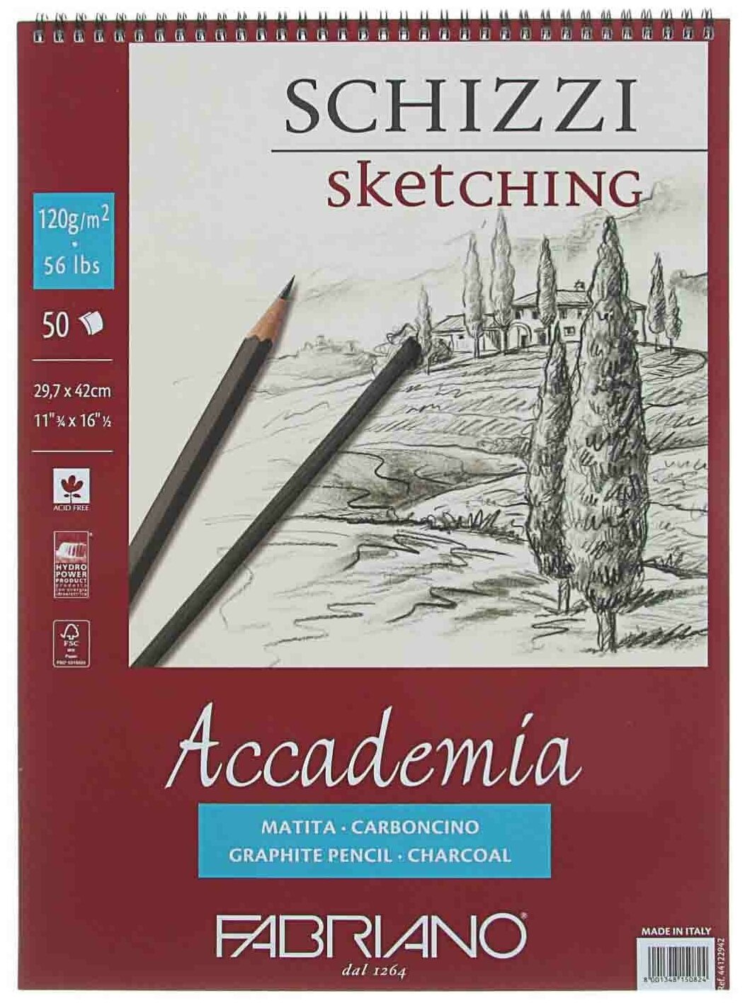 Бумага для графики Fabriano Альбом на спирали для зарисовок FABRIANO Accademia, 120г/м2, 29.7x42см, 50 листов