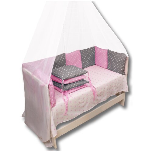 фото Бортики в кроватку body pillow, съемные чехлы 12 шт, расцветка "звезды комби серо-розовые"