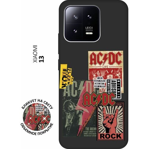 Матовый чехол AC/DC Stickers для Xiaomi 13 / Сяоми 13 с 3D эффектом черный матовый чехол ac dc stickers для xiaomi 13 lite сяоми 13 лайт с 3d эффектом черный