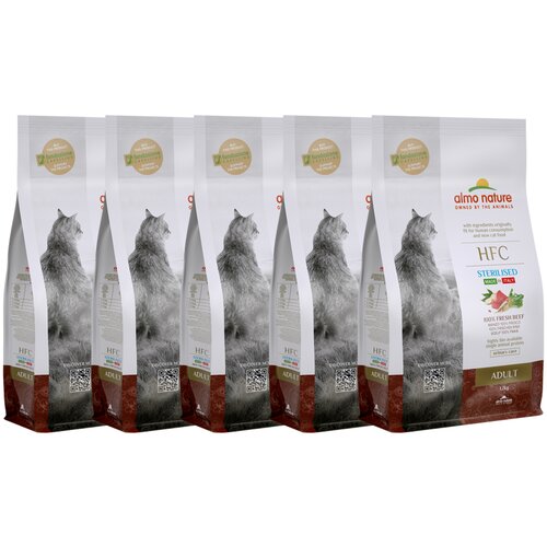 Сухой корм для стерилизованных кошек Almo Nature с говядиной 5 шт. х 1.2 кг almo nature adult dog medium beef