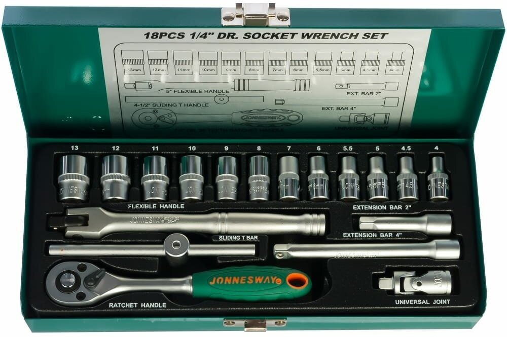 Jonnesway S04H2118S Набор торцевых головок 1/4"4-13 мм, 18 пр. 47434