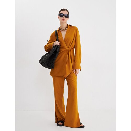 Пиджак hassfashion, удлиненный, силуэт полуприлегающий, двубортный, размер XL, оранжевый