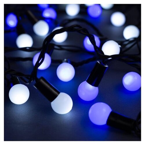 Luazon Lighting Гирлянда «Нить» 20 м с насадками «Шарики 1.5 см», IP44, тёмная нить, 200 LED, свечение бело-синее, мигание, 220 В