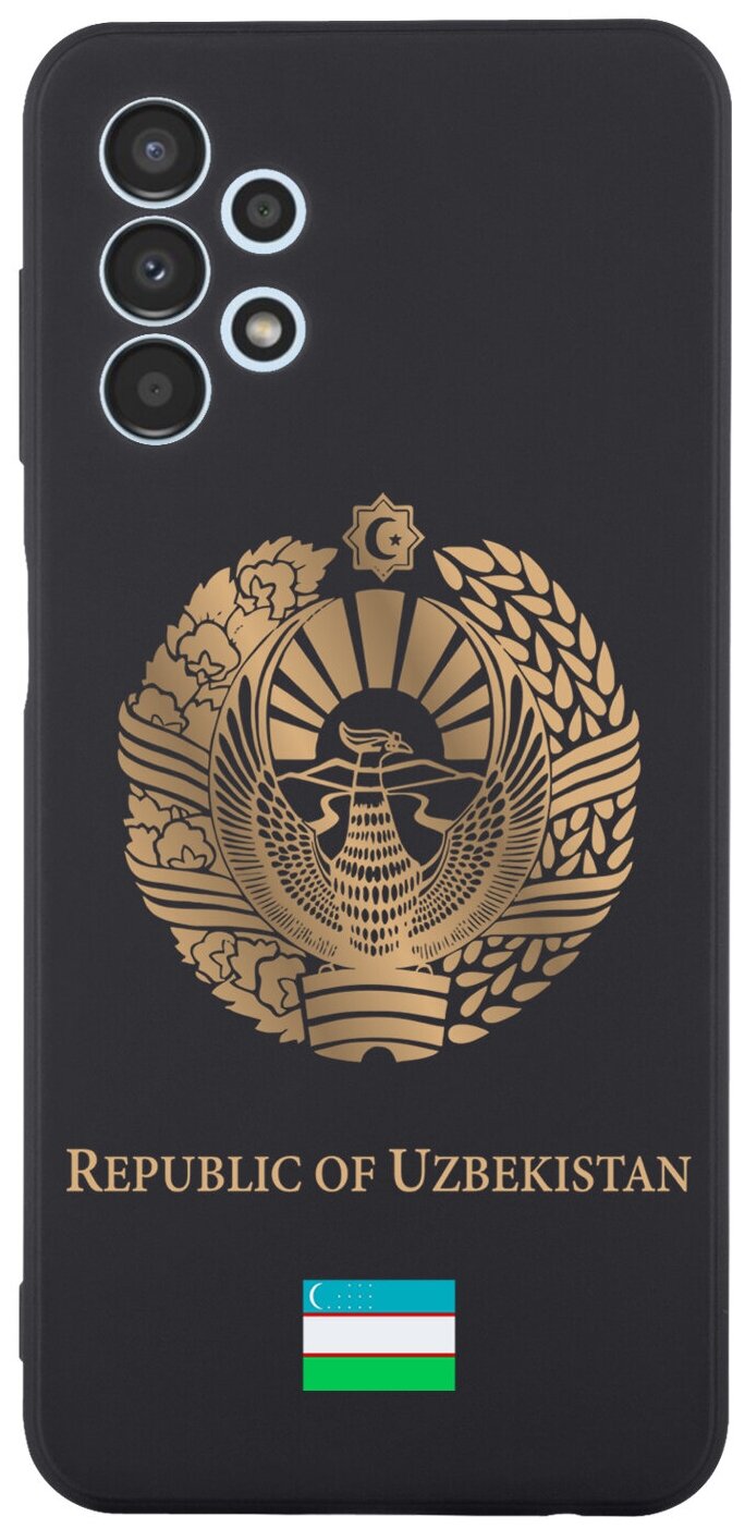 Черный силиконовый чехол SignumCase для Samsung Galaxy A13 4G Золотой Герб Узбекистана для Самсунг Галакси А13 4G