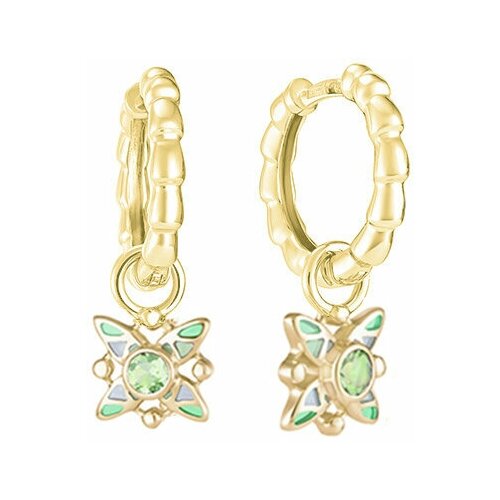 Серьги Natasha Libelle, желтое золото, 585 проба, хризолит, эмаль