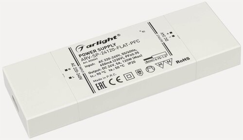 Изображение товара Arlight Блок питания ARV-SP-24120-FLAT-PFC (24V, 5A, 120W) (Arlight, IP20 Пластик) 033263
