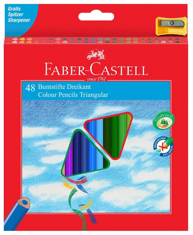 Карандаши цветные Faber-Castell "Ecopen" 48цв., трехгран., заточен., картон, европодвес, с точилкой