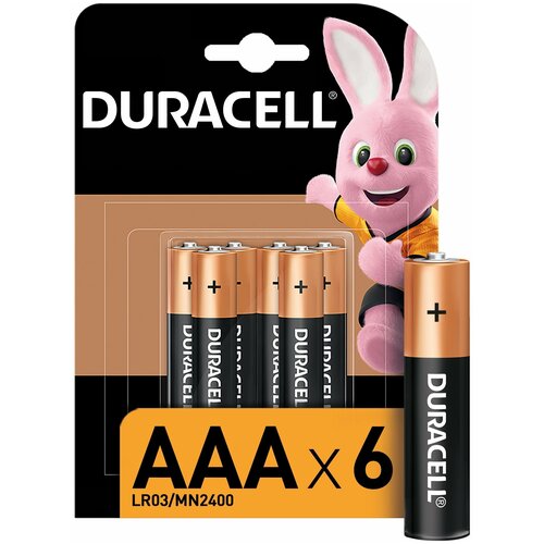 Duracell Батарейка алкалиновая Duracell Basic, AAA, LR03-6BL, 1.5В, блистер, 6 шт. батарейка duracell basic lr03 6bl ааа 6 штук