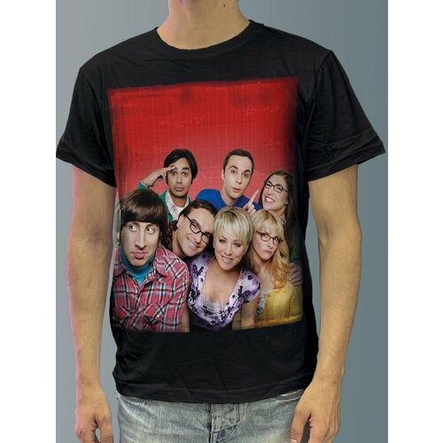 фото Футболка мужская черная из хлопка с dtf рисунком теория большого взрыва - 4089 будь на стиле