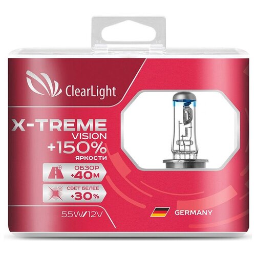 фото Лампа автомобильная галогенная clearlight x-treme vision +150% mlh1xtv150 h1 12v 55w 2 шт.