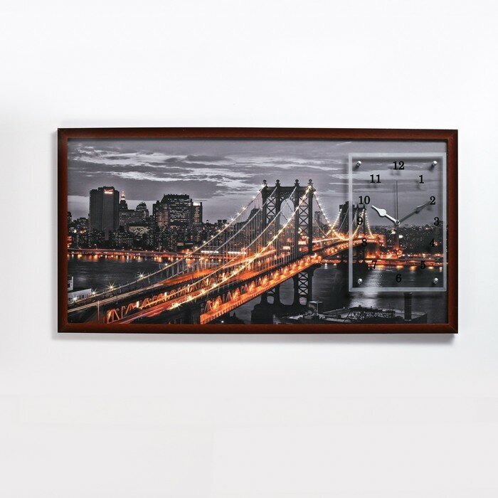 Сюжет Часы-картина настенные, серия: Город, "Манхэттенский мост", 50 х 100 см