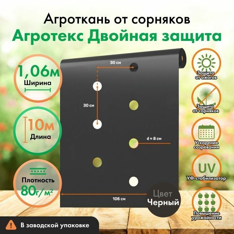 Укрывной материал Агротекс Перфорированная мульча черный/черно-белый спанбонд защита от УФ рулон