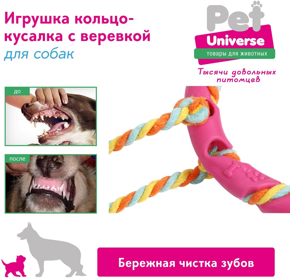 Игрушка для собак Pet Universe Кольцо с канатиком 11*28 см /PU3010PK - фотография № 5