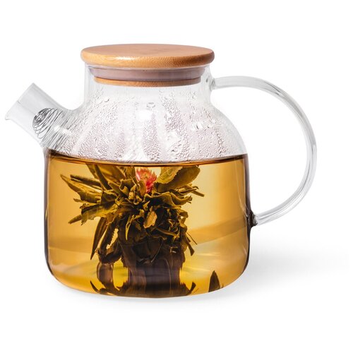 фото Чайник fissman заварочный 1200 мл с бамбуковой крышкой и стальным фильтром (стекло) (6537)