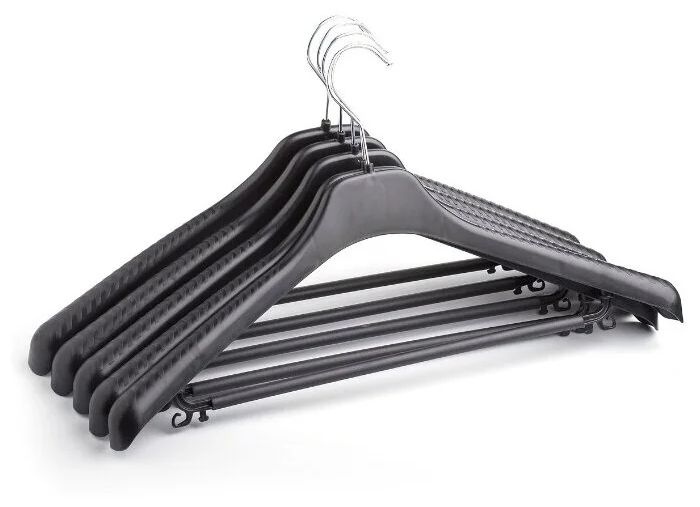 Вешалка-плечики для одежды PlastOn универсальная пластиковая 46 см с металлическим крючком черная набор 5 шт.