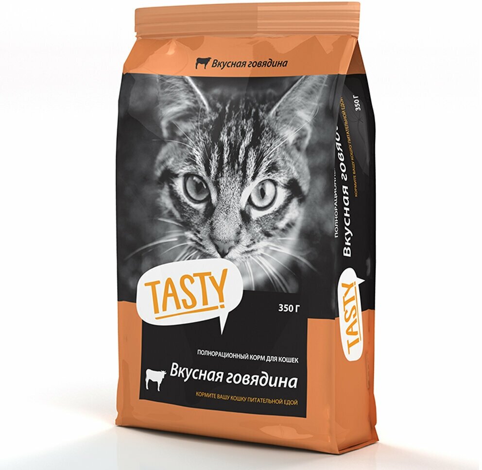 Tasty Petfood Тэйсти сухой корм для кошек с говядиной 350 гр