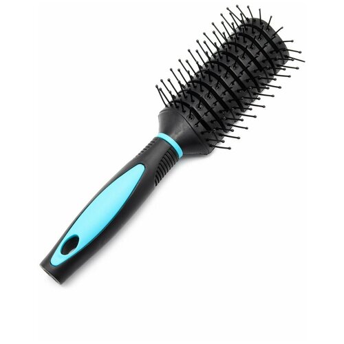Расческа щетка для волос, цвет черный с голубой ручкой, длина 22 см, 1 шт.