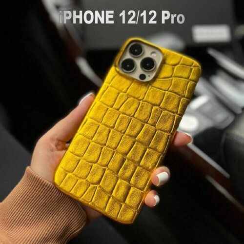 Красивый золотой чехол для iPhone 12/12 Pro из натуральной кожи