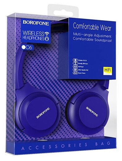 Наушники Borofone BO6 Poise Rhyme Wireless Headphones - Blue - фото №3