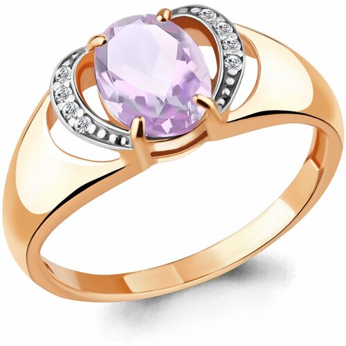 фото Кольцо diamant online, серебро, 925 проба, золочение, аметист, фианит, размер 17.5