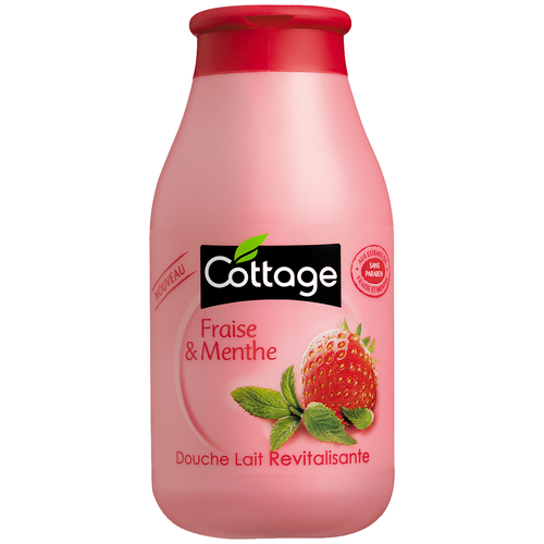 Гель для душа и пена для ванны COTTAGE «MOISTURIZING SHOWER GEL & BATH MILK-STRAWBERRY & MINT», Клубника и мята, увлажняющий, 750мл