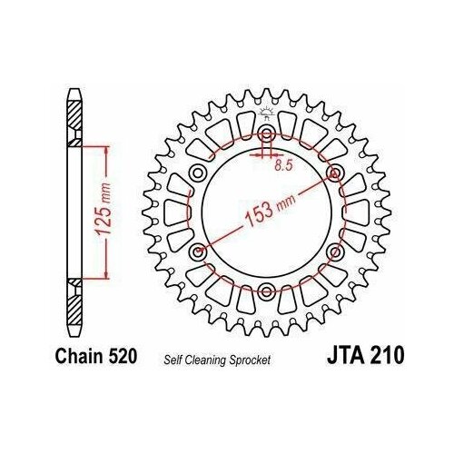 Звезда JT ведомая алюминиевая JTA210.52BLK 52 зуба