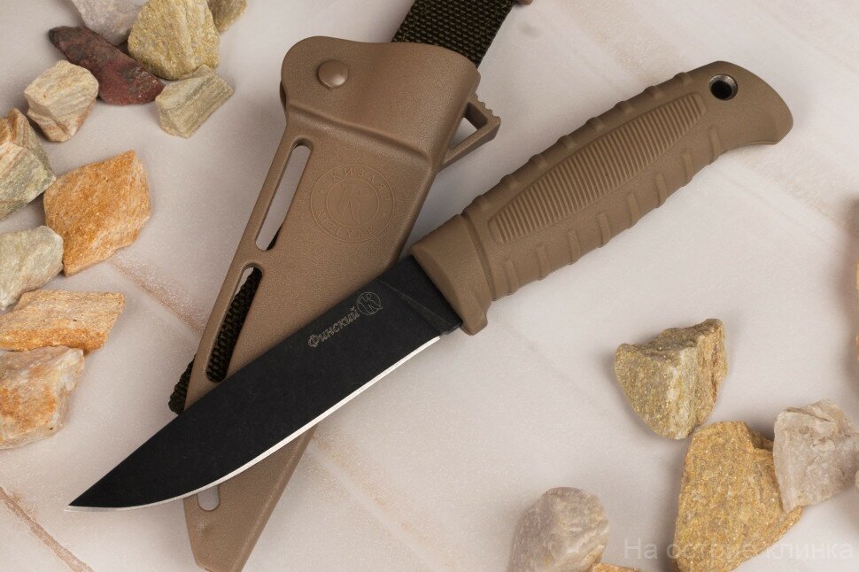 Нож "Финский" песчаный (AUS-8, stonewash, черный, эластрон)