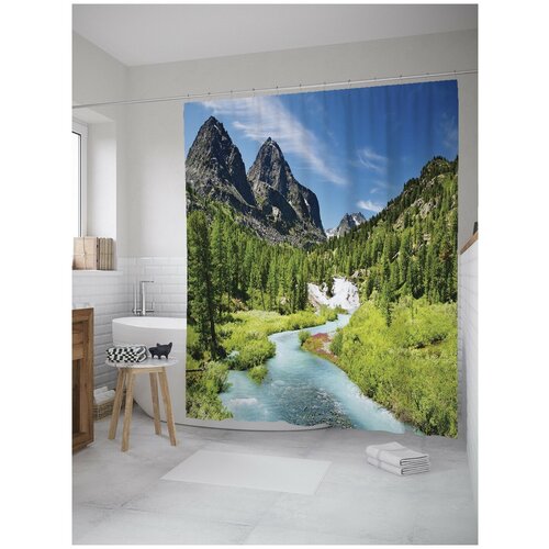 фото Штора для ванной joyarty горная река в лесу 180х200 (sc-10002)