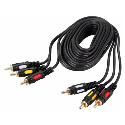 Кабель REXANT 3 RCA m - 3 RCA m, 17-0212 Gold, 1.5 м, 1 шт., черный шнур 3rca 3rca rexant длина 3 метра с золотым напылением на контактную группу