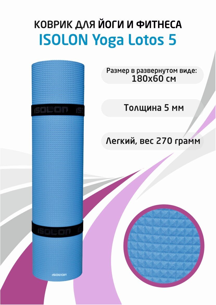 Коврик для фитнеса и йоги Isolon Yoga Lotos 1800х600х5 мм синий