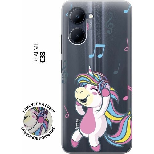 Силиконовый чехол с принтом Musical Unicorn для realme C33 / Рилми С33 силиконовый чехол на realme c33 рилми с33 с 3d принтом butterflies and flowers прозрачный