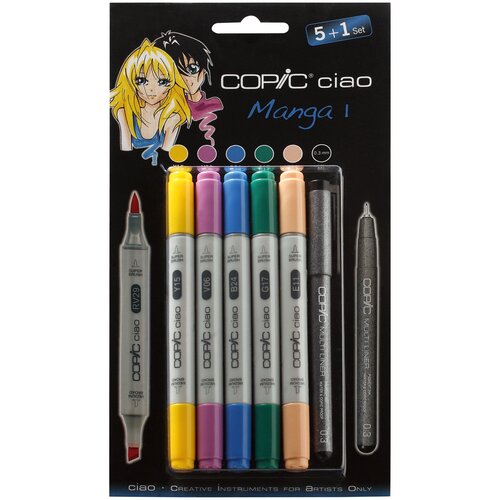 COPIC набор маркеров Ciao Manga 1 (H22075556), + мультилайнер, черный, 6 шт.