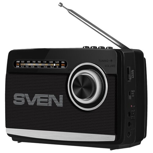 SVEN SRP-535, черный, радиоприемник, мощность 3 Вт (RMS), FM/AM/SW, USB, microSD, фонарь, встроенный аккумулятор