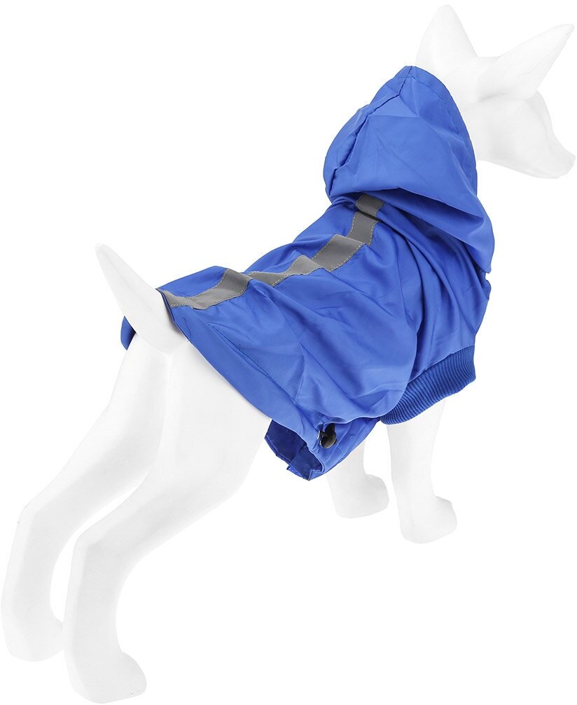 "Пэт тойс (Pet toys)" Одежда для собаки "Плащ" с капюшоном, на липучке, светоотражающая полоска, р-р M, цвет-синий, плащевка - фотография № 3