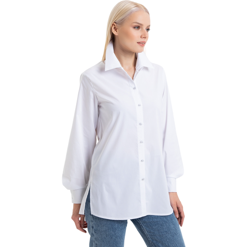 фото Рубашка onatej, классический стиль, прямой силуэт, длинный рукав, однотонная, размер 52-54, белый