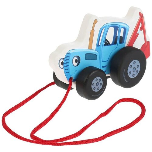 Каталка Синий трактор 12 см. Буратино игрушки из дерева KCT01