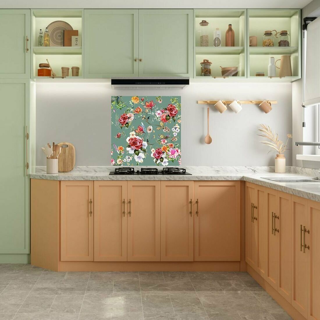 Защитный экран для кухни 600 х 600 х 3 мм "Цветы", акриловое стекло на кухню для защиты фартука, прозрачный монолитный поликарбонат, 600-022 - фотография № 3