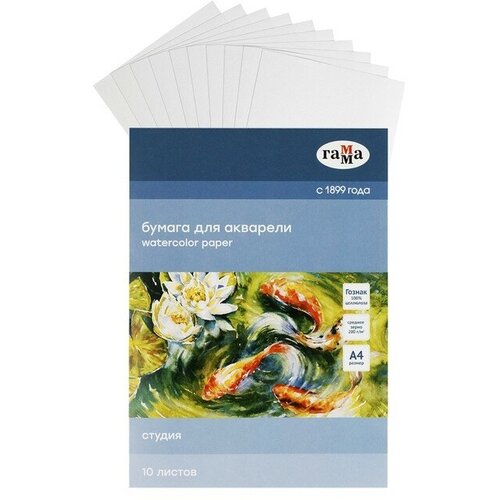 Бумага для акварели в папке А4 10 листов Гамма Студия 200 гм2 среднее зерно 287₽