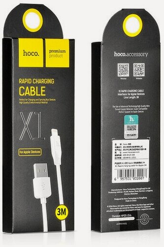 Изображение товара USB-кабель HOCO X1, 3 метра для iPhone 5/6 белый