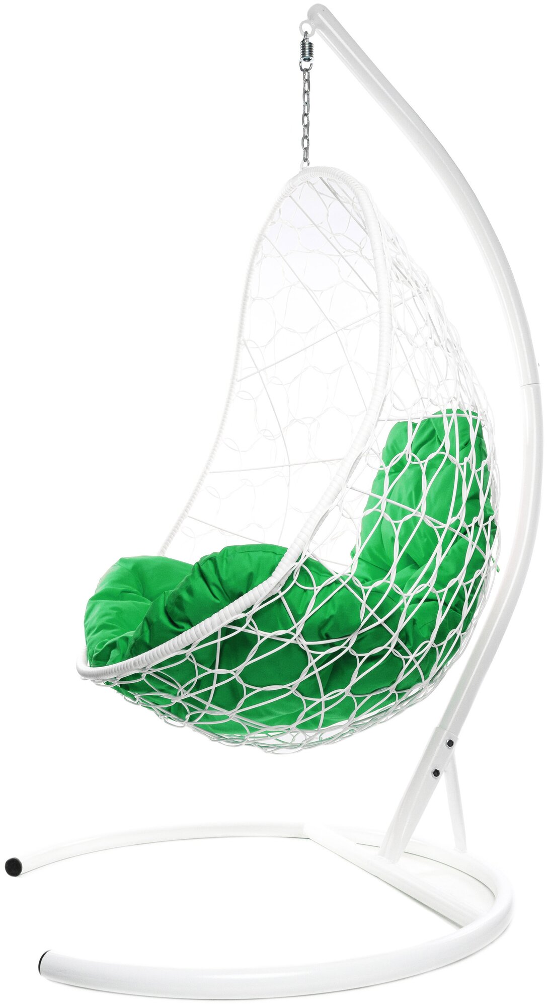 Подвесное кресло овал с ротангом белое, зелёная подушка - фотография № 4